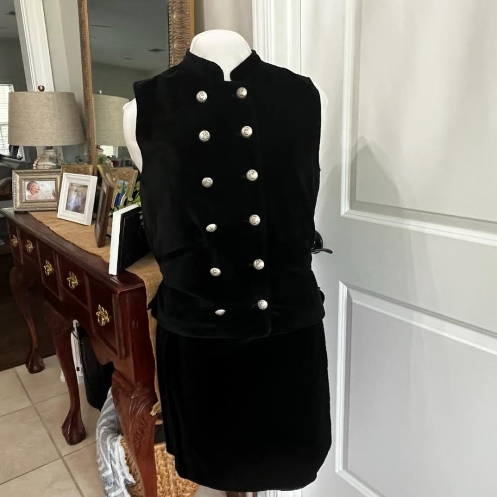 Ruff Hewn Velvet Wrap Vest & Skirt Set Size M Black Silver Tone Ornate Buttons